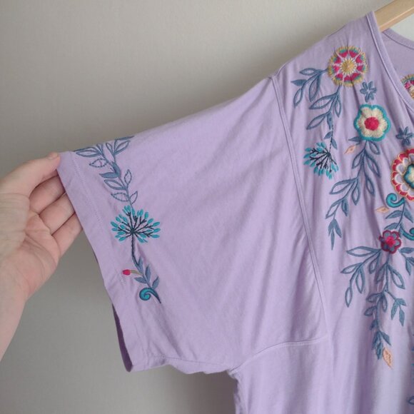 Johnny Was Purple Embellished Short Sleeve Blouse - Picture 6 of 12